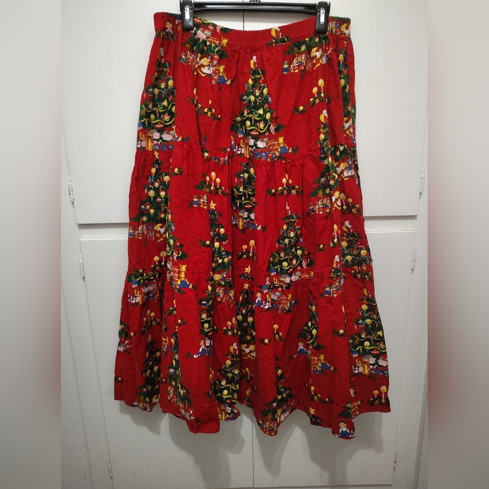 VTG Broom Skirts Tiered Skirt Nicole Alexander Henry Christmas Tree Print